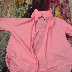 pink collar neck button down shirt from Zara